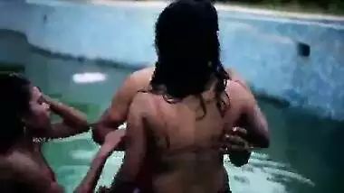 Husband Fucks his Wife and Friend in Pool in Threesome
