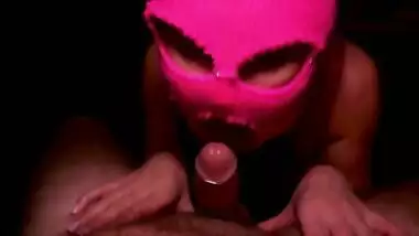 Pink mask girl sucked big dick