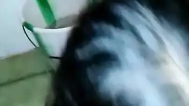Horny wife giving blowjob in bathroom