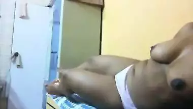 XXX Bhabhi wife in white underwear craves for Desi penis and bares big breasts