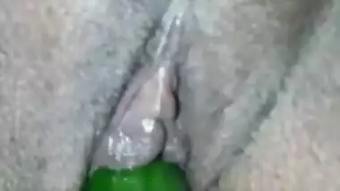 Horny desi wife masturbate with green cucumber