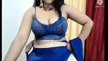 Blue Colour Saree Hot Looks And Sexy Dance On The Camera