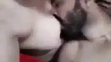 College guy sucking huge tits of desi aunty